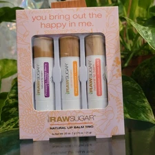 3 GIFT SET Raw Sugar Lip Love Raw Coconut Mango Watermelon Soothing Lip Balm Kit