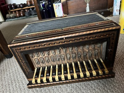 アンティーク　アコーディオン Antique Accordion Marquetry 19th Century Ornate Pearl H13.5x W7.5x