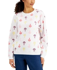 MSRP $20 Karen Scott Womens Printed Fleece Top White Size XS