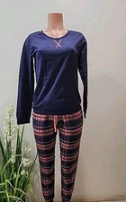Nwt Mnemo 100% Cotton Long Sleeve Pajama Set Size L Blue Flannel