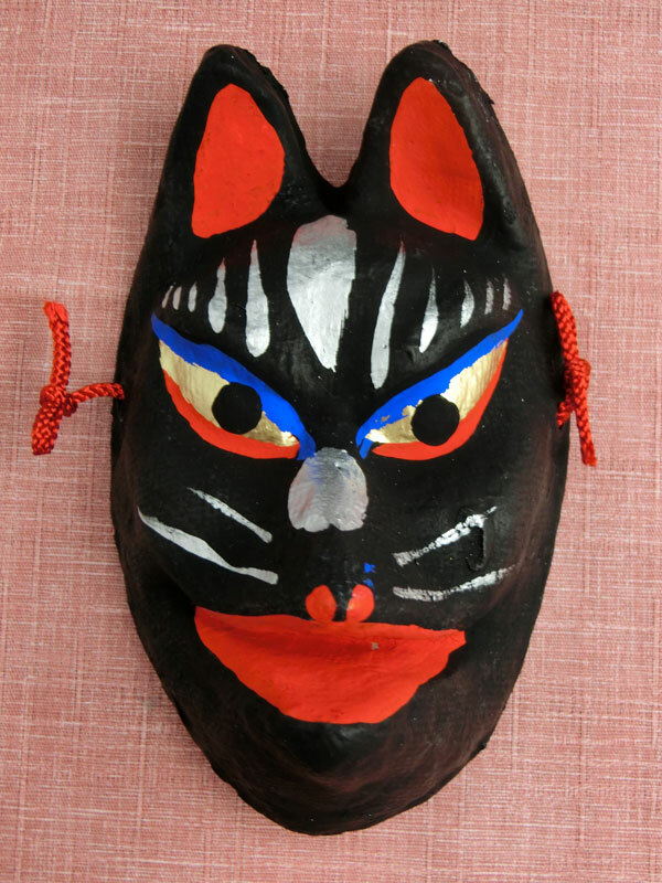 NEW Japanese Traditional Fox Mask Extra Small Mouth Opened Black