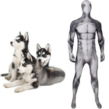 Husky Dog Jumpsuit Petsuit Cosplay Costume Bodysuit For Adult Kids Halloween