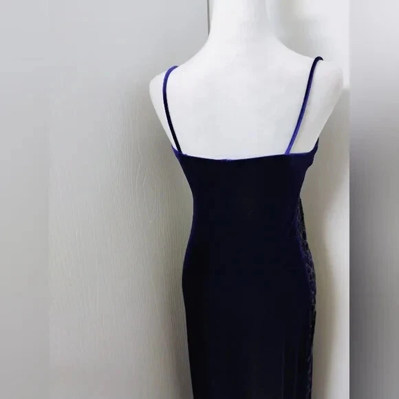 Maxi Vestido Vintage Años 90 Semilla Cuentas Floral Terciopelo Correa Espagueti Foto 4 de 4