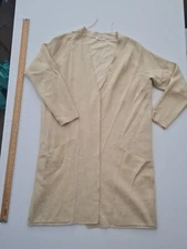 Ladies Open Front Cardigan Tu Size 18 Long Sleeve Pockets Cream Gold 29809