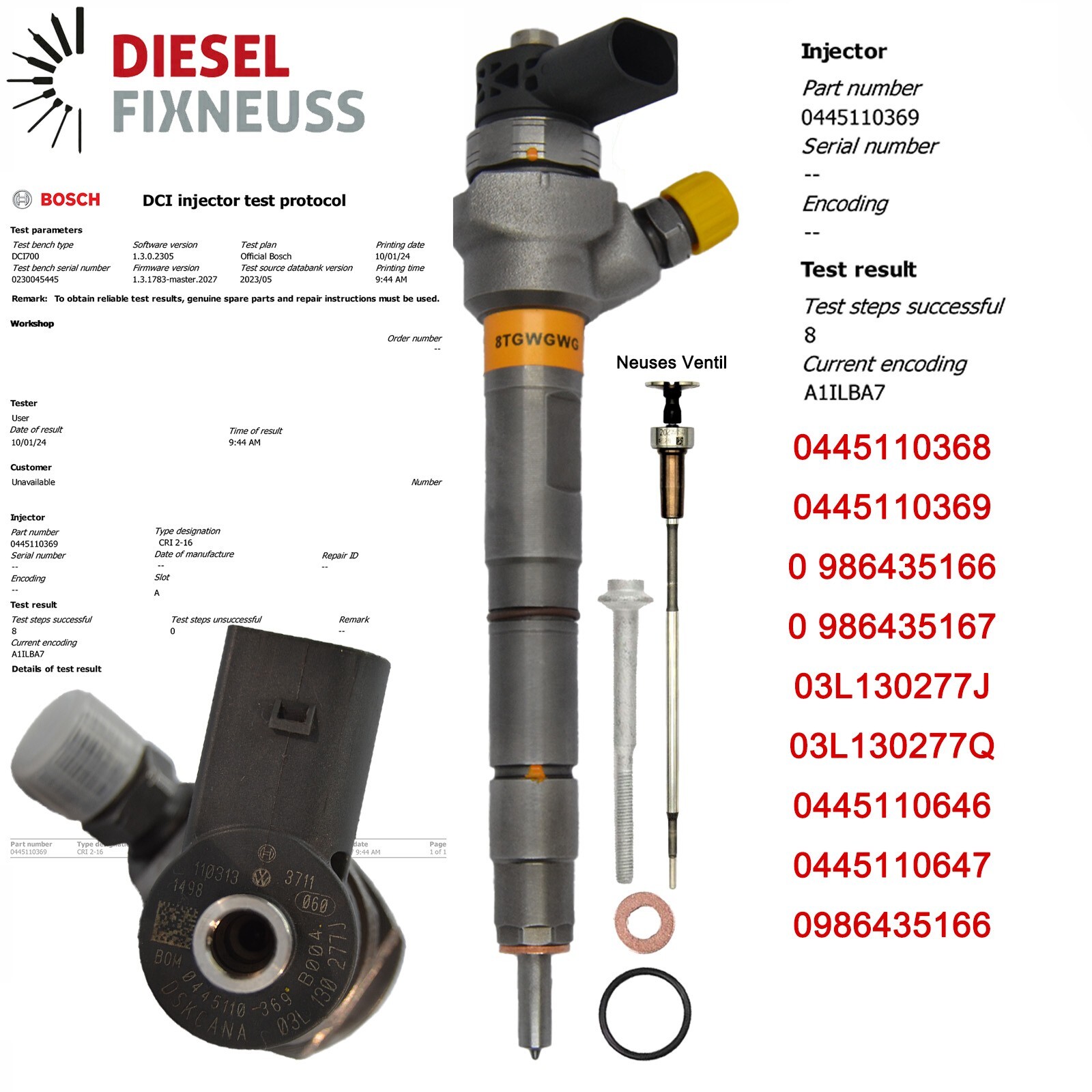 0445110369 , 03L130277J 03L130277Q Einspritzdüse Injektor VW Audi  