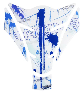 Tapis de réservoir 3D moto gel autocollant blanc bleu racing anti-rayures aut... - Photo 1/4