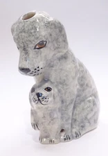 ENGLAND, Mom & Pup Gray Dog Pie Bird Vent BLP Babbacombe Pottery