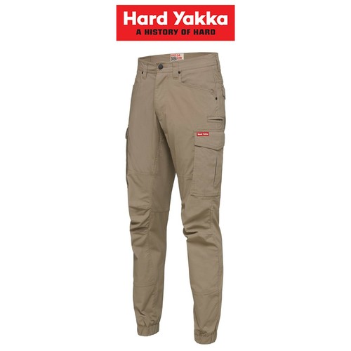 Mens Hard Yakka Work Pants Cuff 3056 Ripstop Stretch Cargo Slim Fit