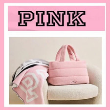 Victoria's Secret PINK Cozy Plush Pink Tote  Blanket Logo Color Block NWT