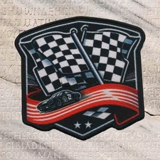 Racing Flag Patch Iron-on Applique Racing Badge, Auto Car Racetrack, Checkered