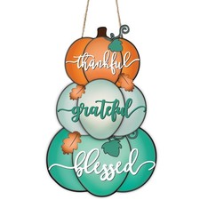 Thanksgiving Fall Pumpkin Welcome Sign Wooden Rustic Hanging Pumpkin Fall Fro...