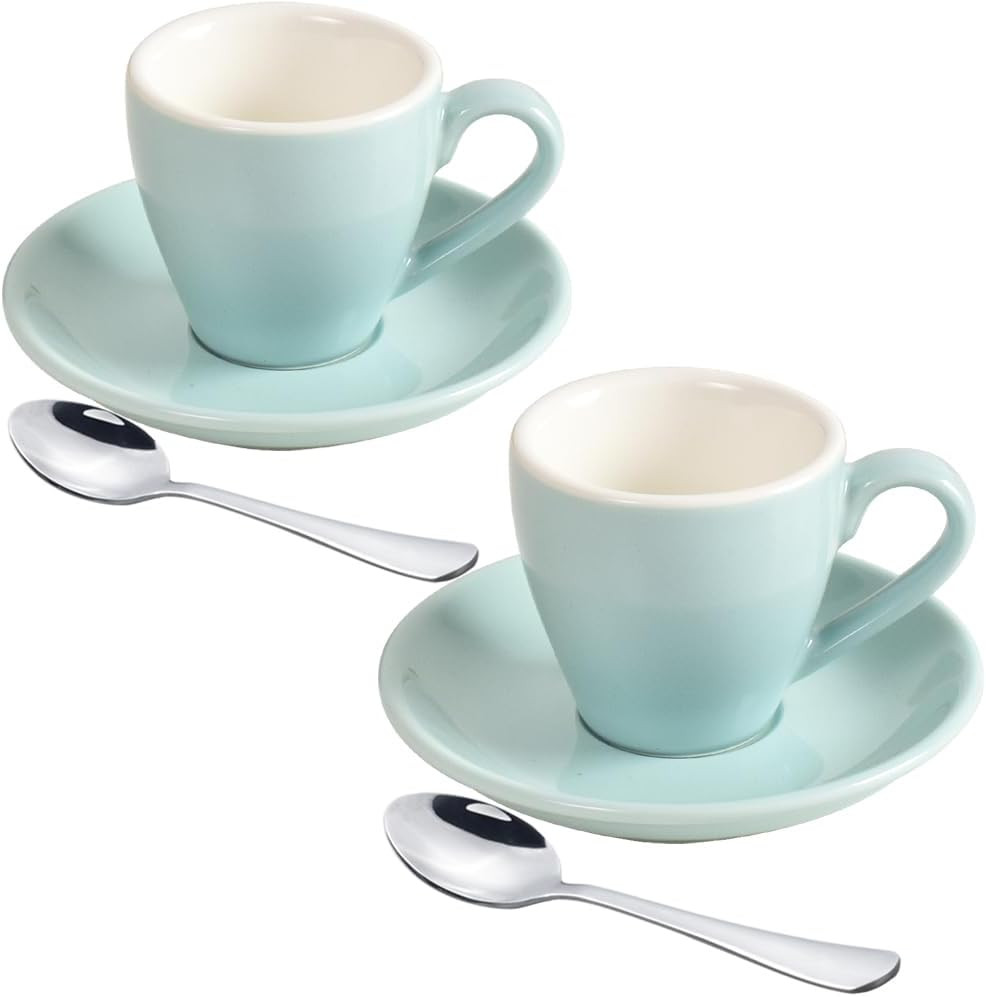 Service tasses à expresso porcelaine avec soucoupe et cuillère pour café noir et ristretto