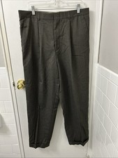 Perry Ellis Portfolio Dress Pants Mens 36x30 Gray Herringbone Cuffed Pleated YKK