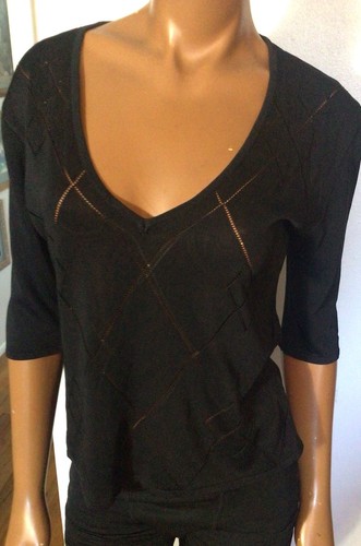 Neil Barrett, Neil Barrett Black Stretch Pull On V Neck Blouse Shirt – Size M