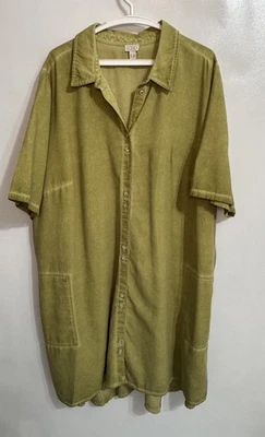 LOGO Lori Goldstein Size 3X Shirt Dress Cotton Green Washed Look Button - Image 1 of 4
