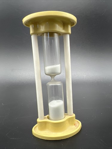 Vintage 1960s Yellow & White Plastic Small Hourglass Timer - 3.5"
