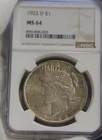 1922 D US Peace Silver Dollar $1 NGC MS64