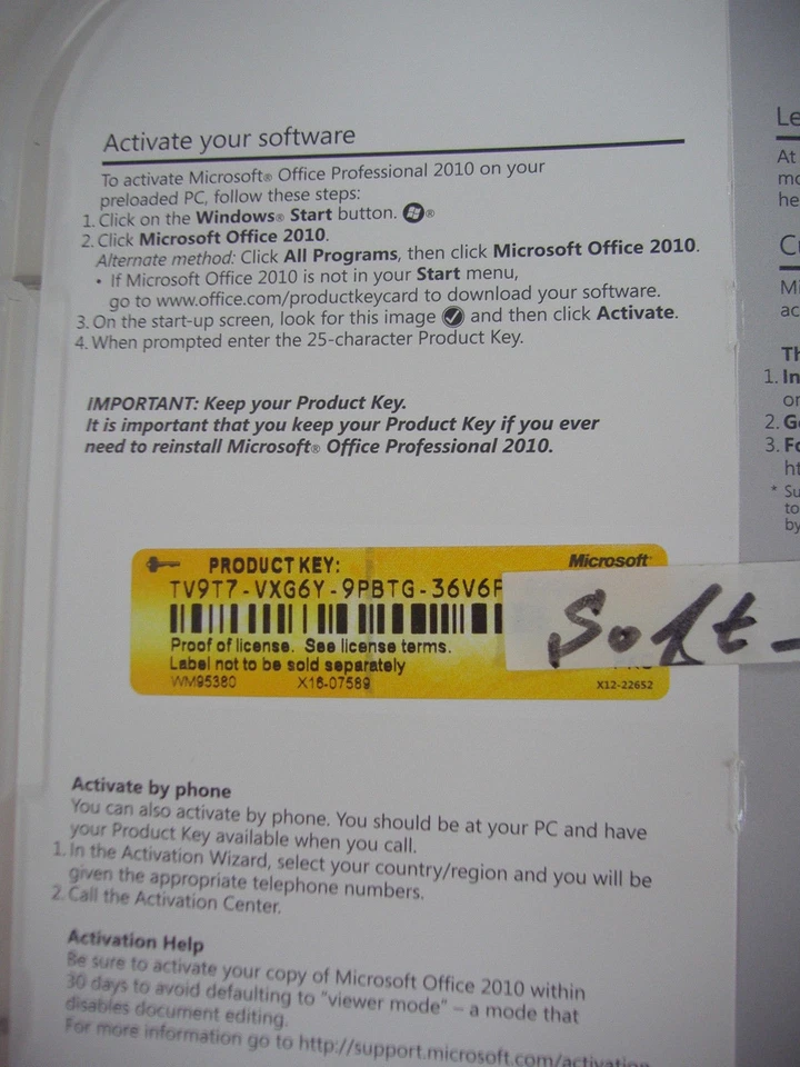 Microsoft Office 2010 Professional Product Key Card (PKC) MS PRO=NEW RETAIL BOX= - Image 3 of 4