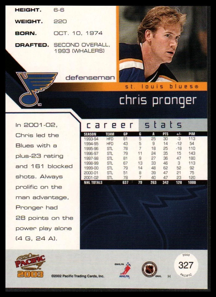 2002-03 Pacific #327 Chris Pronger - Image 2 of 2