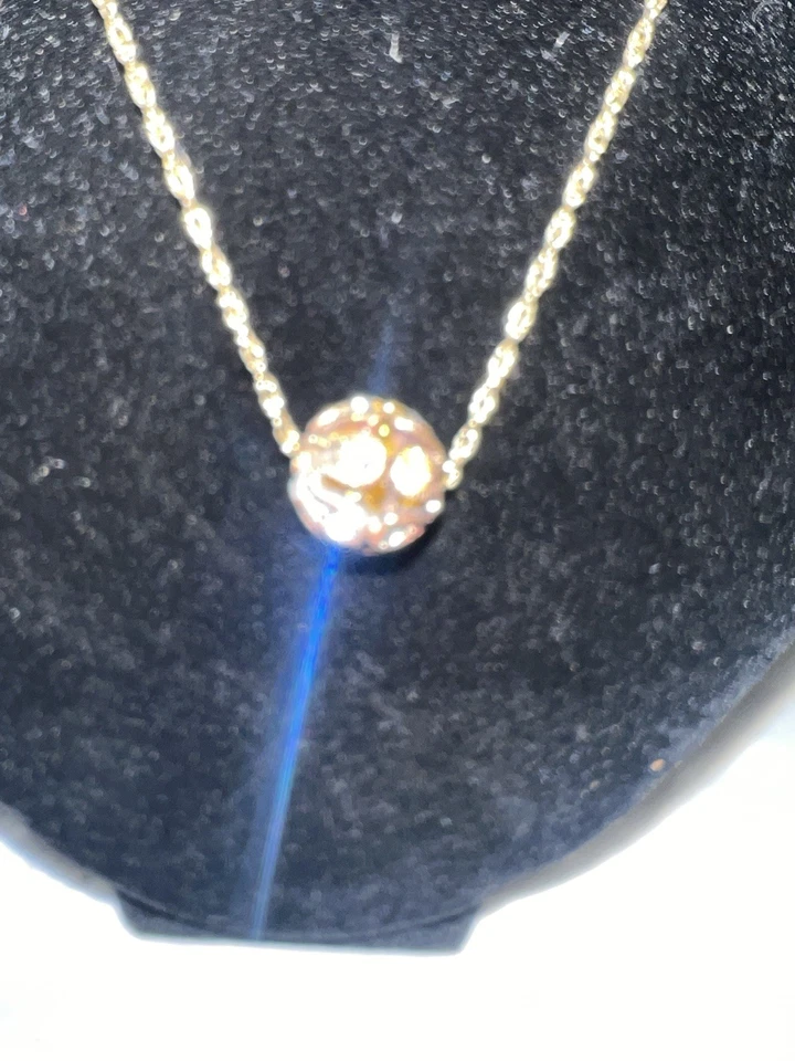 14K YELLOW GOLD Filled 14 /20 rhinestone Ball Pendant 16 Inch Chain Necklace - Image 3 of 4