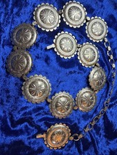 Concho Belt 36" Fiesta Silver Stamped Southwestern Style Silver Tone Metal Good