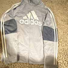 adidas Boys XL Gray/White Full Zip Track Jacket 100% Polyester Knit