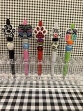 Set 5 Adorable Dog Mom Paw Adopt And Dogs Beaded Pens Handmade 5 Free Refills