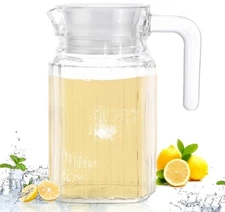 2 Pcs Glass Pitcher w/Lid & Handle Fridge Pitcher with Spout Clear Glass 16.75oz