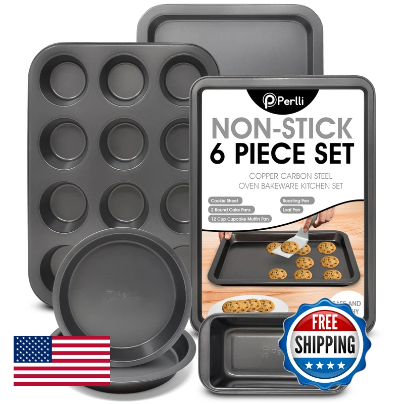 Perlli Non-Stick 6-Piece Bakeware Set Carbon Steel Even Heat Distribution Oven