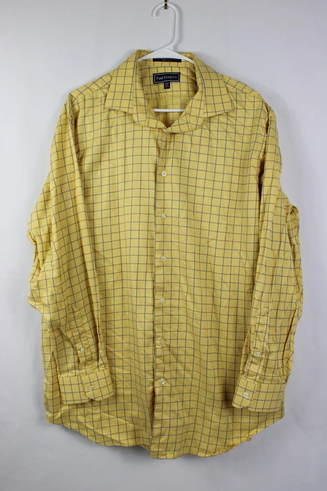 Рубашка мужская Paul Fredrick платье 17 34 желтая клетчатая с длинным рукавом хлопок раскладная - Изображение 2 из 4
