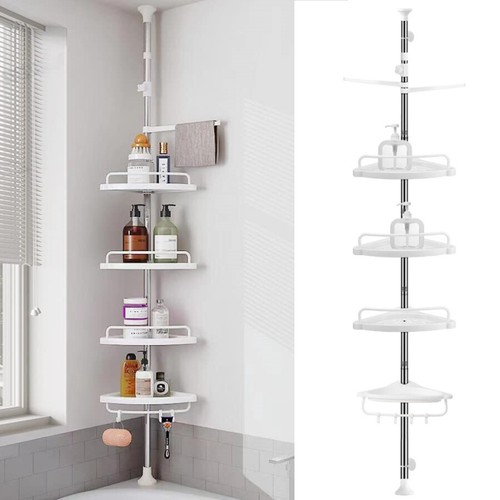 4 TIER NON RUST BATHROOM TELESCOPIC CORNER SHELF STORAGE SHOWER
