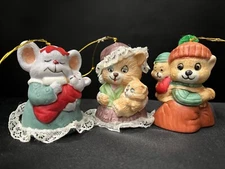 Jasco Caring Critter Chimer Porcelain Hanging Ornaments/Bell 2.5” Vtg Lot Of 3