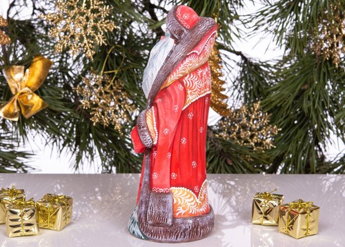 Statuina Babbo Natale russo intagliato in legno 9,5", decorazione natalizia casa - Foto 6 di 12