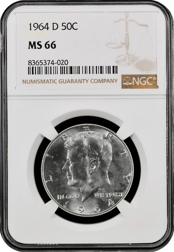 1964-D  KENNEDY  US Half Dollar,   MS66 by NGC,   an EXQUISITE looking coin!!!!