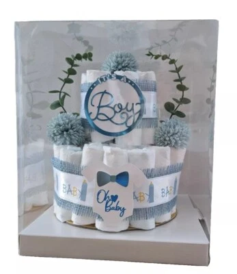 HANDGEFERTIGT Personalisierbare 💙 Jungen Windeltorte 💙 Geschenk zur Geburt Babyshower