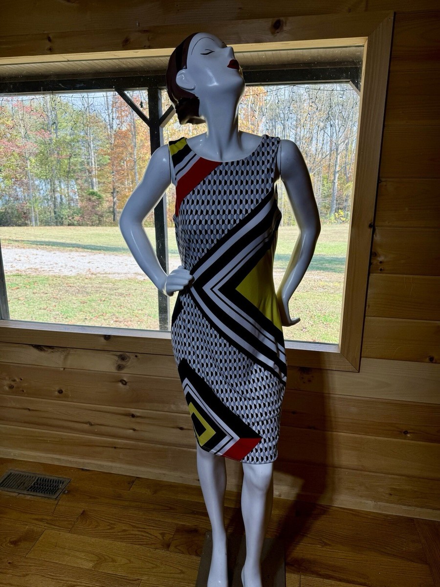 joseph ribkoff bodycon dress Colourful Geometric US Size 10! Wheres The New Beach enchantiva Size:6” x 8” trimmed front slit
