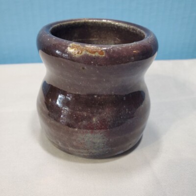 Handmade Purple Small Pot Belly Change Jar Cup Bank 3'' Tall Signed MB Stoneware
