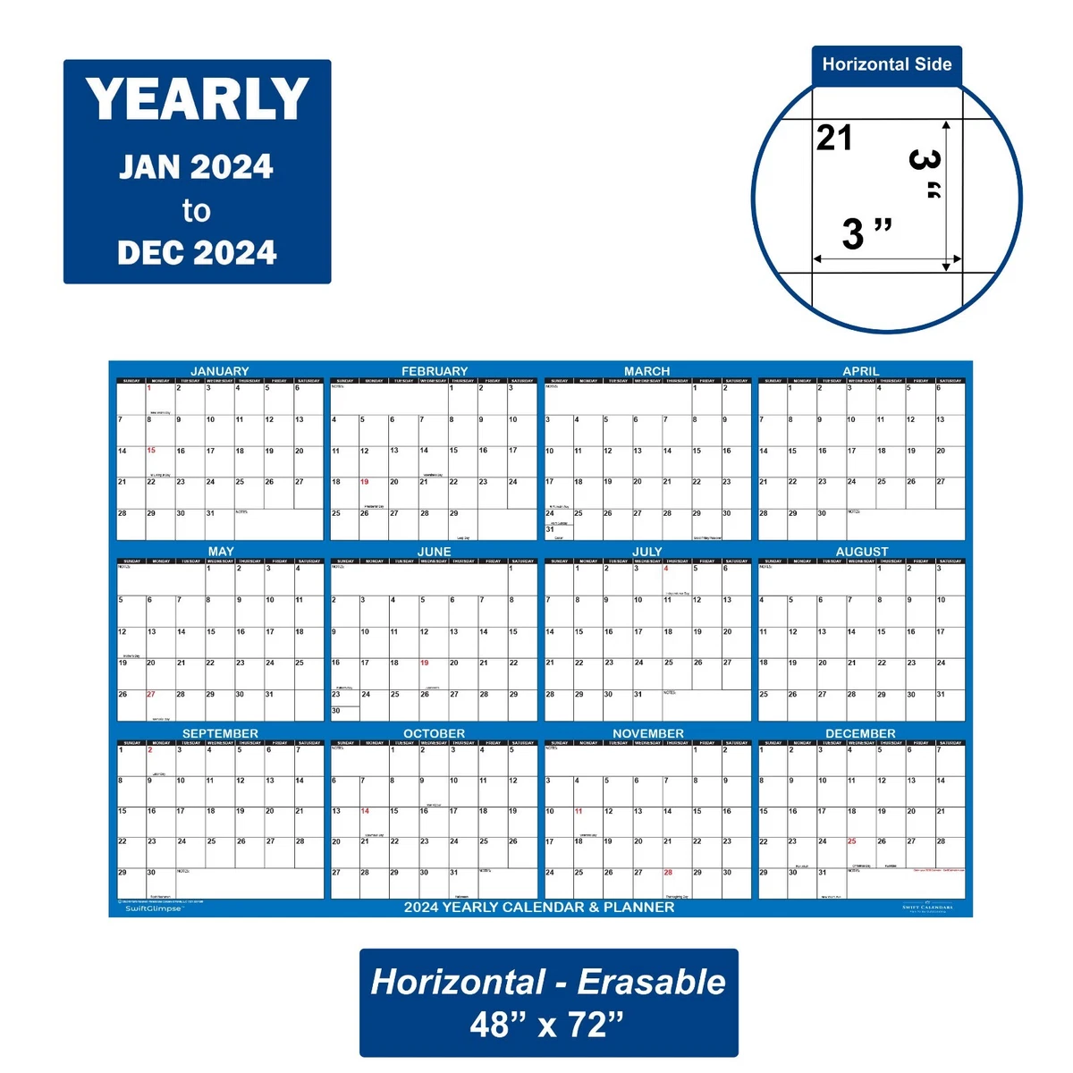 48x72 SwiftGlimpse 2024 Dry Erase Wall Calendar Planner, Huge Wall Planner,  NAVY | eBay