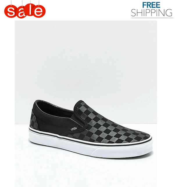 vans grey checkerboard slip on