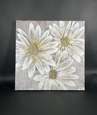 Abstract Flower Pictures Decor Wall Art - White Floral Daisies On Cavas
