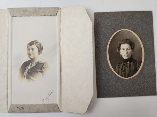 Antiguo abrigo de piel de mujer c1900 9 retratos sombreros parejas Nebraska Illinois - Imagen 5 de 9