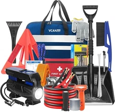 Car Emergency Safety Kit Bag with Digital Air Compressor,Jumper Cables,First Aid