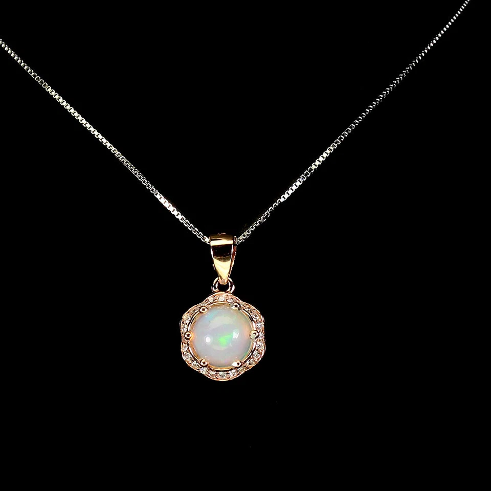 925 Sterling Silver Round Fire Opal 7mm Simulated Cz  Necklace 18 Inches - Image 2 of 4