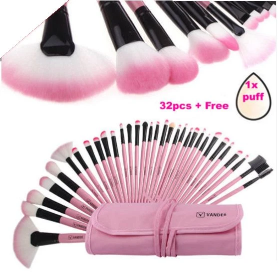 32 Pc Prof Makeup Brushes Set/Cosmetic Kit/Kit + Makeup Sponge