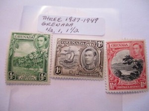 Three 1937-1949 Grenada Postage Stamps