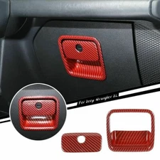 Red Carbon Co-pilot Storage Box Grab Handle Trim For Jeep Wrangler JL/JT 2018+