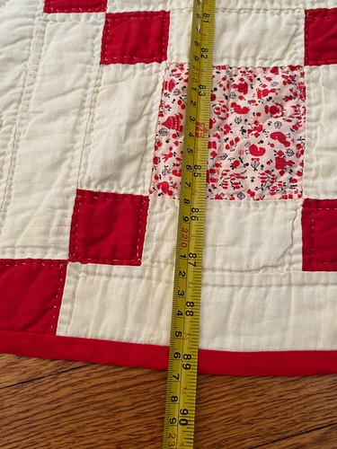 Fantastica Trapunta Vintage Blocco Nove Patch Cucita a Mano Casale Rosa Rosso 77" x 89" - Foto 19 di 21