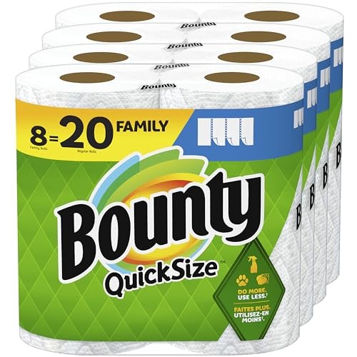 Bounty Quick-Size Paper Towels, White, 8 Family Rolls = 20 R
