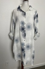 Meo Meli Shirt Dress Women Sz Mini Print Linen Italy Summer Vacation