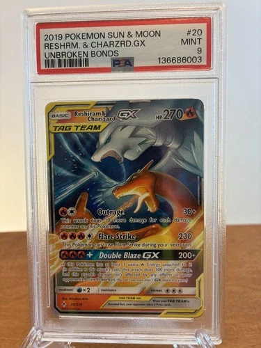 Pokemon Reshiram & Charizard GX 20/214 Unbroken Bonds PSA 9